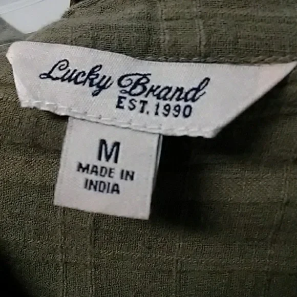 Lucky Brand Olive Blouse with Blue Embroidery - Picture 2 of 6